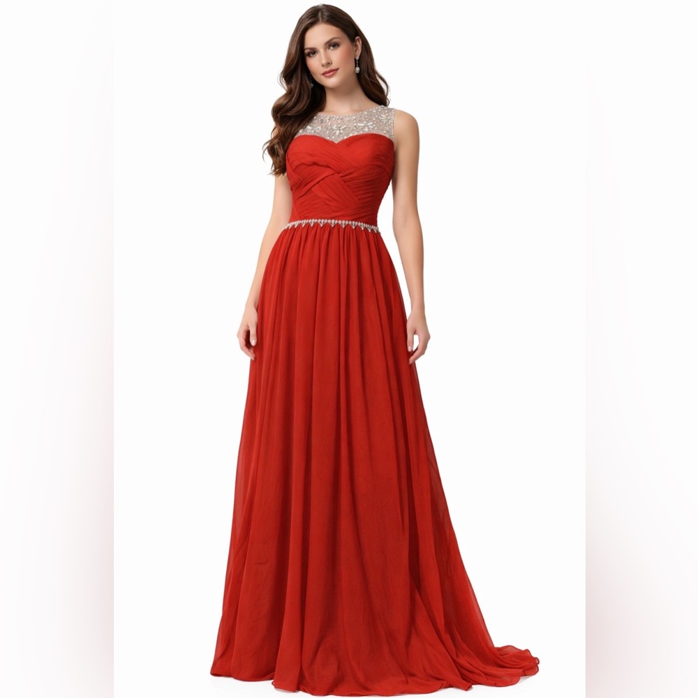 Elegant Red A Line Long Maxi Prom 2026 Gala Mother of Bride Size L (12) New